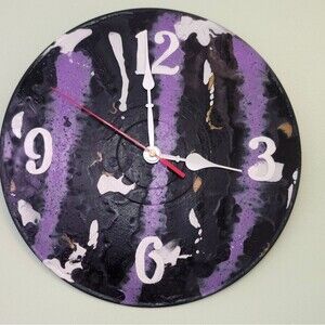 Hand Crafted Abstract Hanging Wall Clock Analog  Vinyl Record Fluid Art Decor